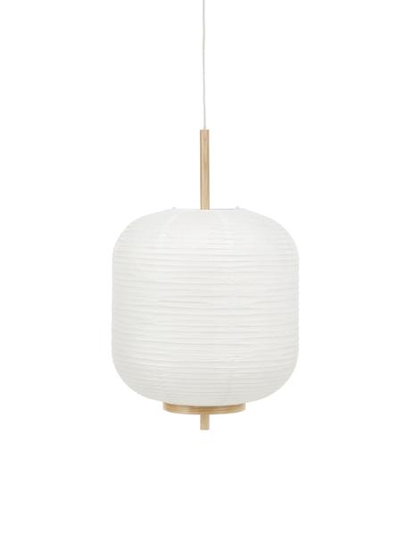 Design hanglamp Misaki uit rijstpapier, Lampenkap: rijstpapier, Decoratie: hout, Baldakijn: gepoedercoat metaal, Wit, helder hout, Ø 35 x H 63 cm