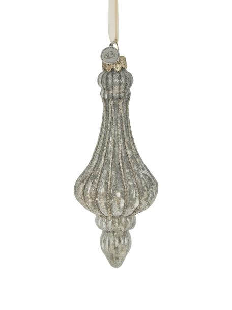 Handgefertigter Deko-Anhänger Norille H 16, 2 Stück, Glas, Grau, Ø 7 x H 16 cm