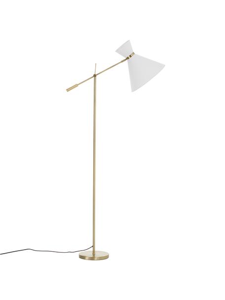 Lámpara de lectura extra grande Audrey, estilo retro, Pantalla: tela, Cable: cubierto en tela, Blanco, latón brillante, An 79 x Al 176 cm