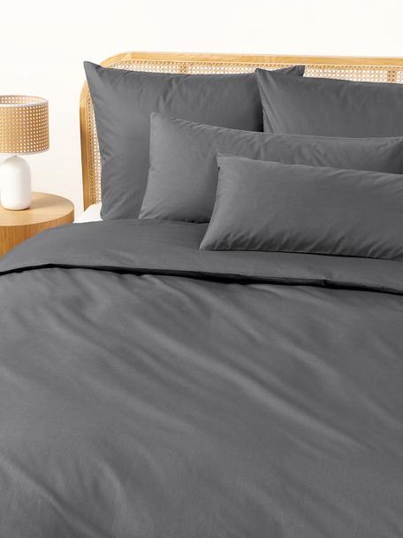 Funda nórdica de percal Elsie, Tejido gris oscuro, Cama 90 cm (155 x 220 cm)