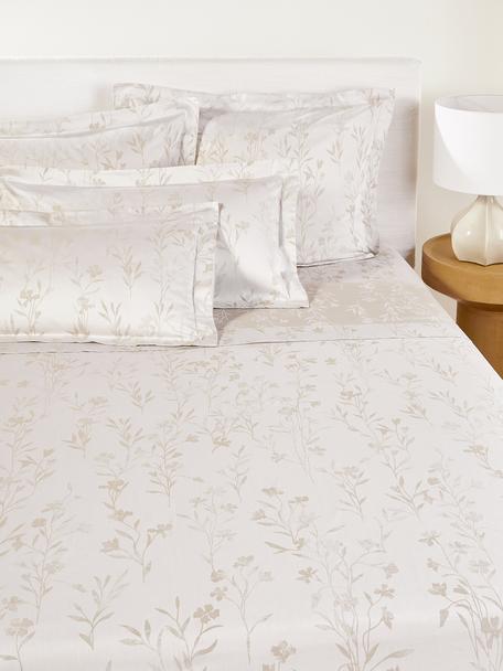 Sábana encimera de jacquard con estampado floral Hurley, Tonos beige, Cama 90 cm (180 x 280 cm)