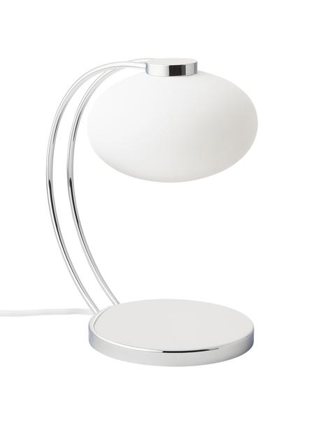 Lampada piccola da tavolo Fay, Paralume: vetro opale, Struttura: metallo rivestito, Cromato, Larg. 15 x Alt. 25 cm