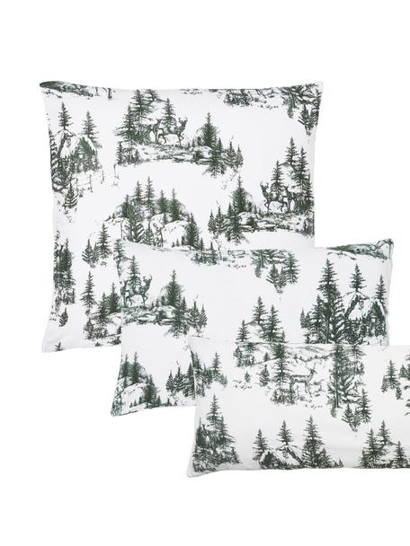 Flanellenkussenhoes Nordic, Weeftechniek: flanel Flanel is een knuf, Wit, donkergroen, B 60 x L 70 cm