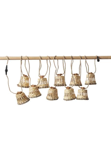 Guirnalda de luces LED artesanal Aurora, 800 cm, 10 luces, Linternas: fibra natural, Cable: yute, Marrón, L 800 cm