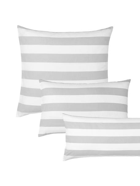 Gestreifter Baumwoll-Wendekopfkissenbezug Lorena, Webart: Renforcé Fadendichte 144 , Hellgrau, Weiß, B 40 x L 80 cm
