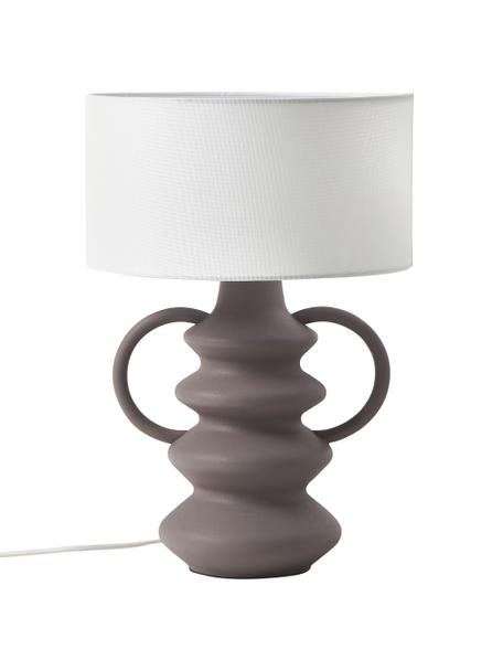 Tafellamp Luvi in organische vorm, Lampenkap: linnen, Crèmewit, bruin, Ø 32 x H 47 cm