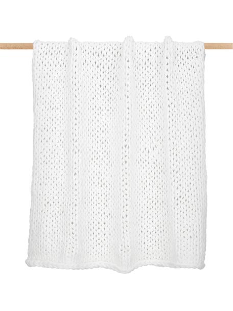 Handgemaakte dikke deken Adyna in wit, 100% polyacryl, Crèmewit, 130 x 170 cm