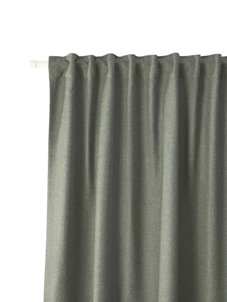 Rideau opaque avec ruflette multiple Jensen, 2 pièces, 95 % polyester, 5 % nylon, Vert, larg. 130 x long. 260 cm