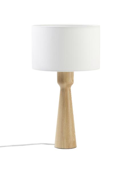 Lampa stołowa z drewna jesionowego Jascha, Jasne drewno jesionowe, biały, Ø 24 x W 43 cm