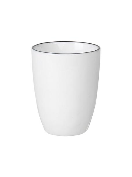 Tazas de café expresso artesanales de porcelana Salt, 4 uds., Porcelana, Blanco crudo con borde negro, Ø 6 x Al 8 cm, 100 ml