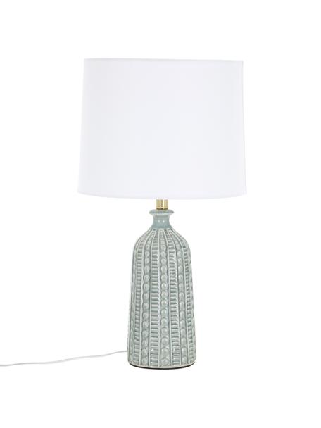 Große Keramik-Tischlampe Nizza, Lampenschirm: Textil, Lampenfuß: Keramik, Salbeigrün, Weiß, Ø 33 x H 60 cm