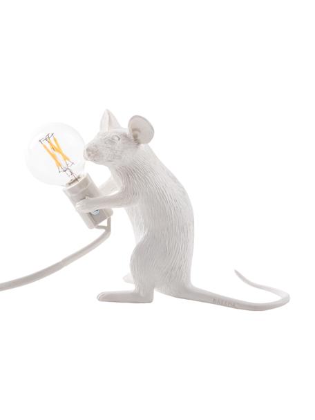 Kleine design tafellamp Mouse, Lamp: kunsthars, Wit, B 5 x H 13 cm