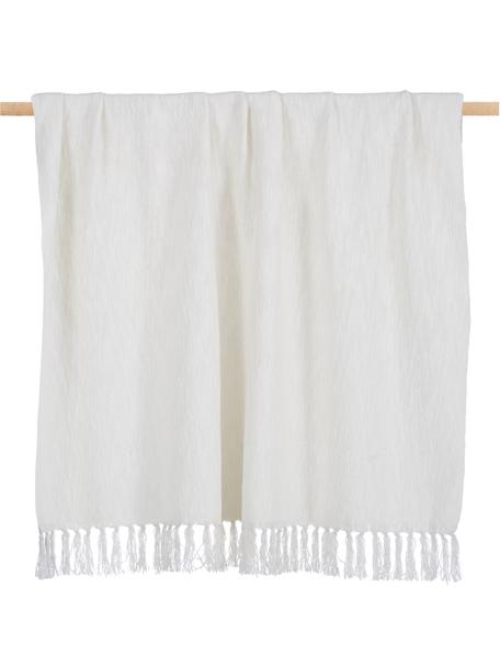 Manta de algodón con flecos Toly, 100% algodón, Blanco crema, An 130 x L 170 cm