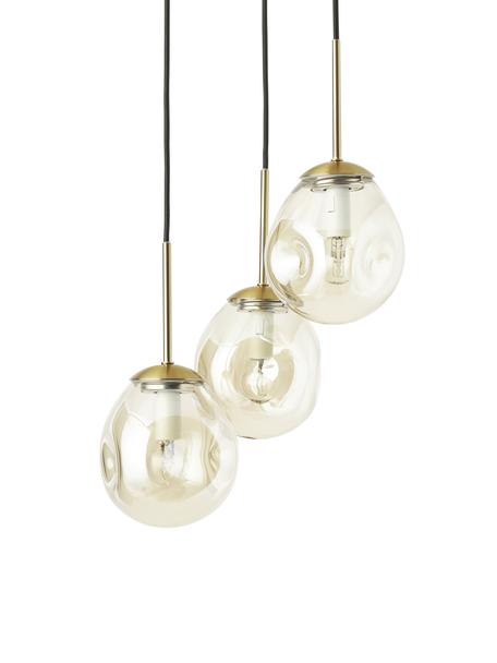 Cluster hanglamp Amora van glas, Baldakijn: geborsteld metaal, Champagnekleurig, messingkleurig, Ø 15 x H 150 cm