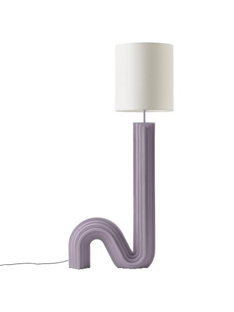 Design Stehlampe Luomo, Lampenschirm: Leinenstoff, Lampenfuß: Harz, lackiert, Weiß, Lila, B 72 x H 153 cm