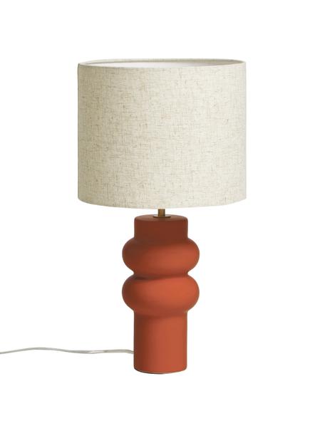 Grote keramische tafellamp Christine in terracotta, Lampenkap: textiel, Lampvoet: keramiek, Decoratie: vermessingd metaal, Beige, rood, Ø 28 x H 53 cm