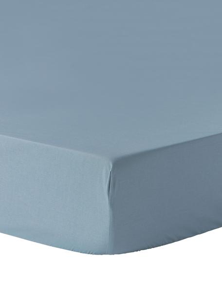 Drap-housse en percale de coton pour surmatelas Elsie, Bleu, larg. 90 x long. 200 cm, haut. 15 cm