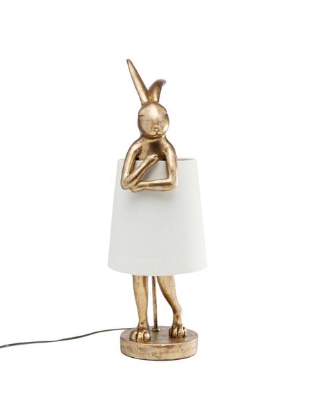 Grote design tafellamp Rabbit, Lampenkap: linnen, Lampvoet: polyresin, Stang: gepoedercoat staal, Goudkleurig, wit, Ø 23 x H 68 cm
