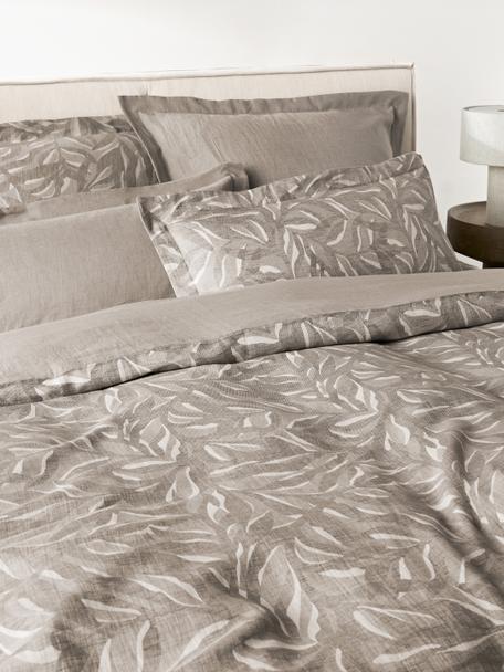 Copripiumino in cotone e lino jacquard Amita, Taupe, Larg. 200 x Lung. 200 cm