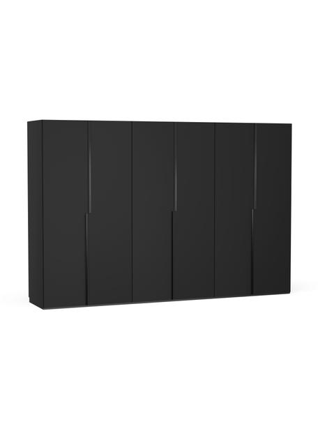 Modulaire draaideurkast Leon in zwart, 300 cm breed, diverse varianten, Frame: met melamine beklede spaa, Zwart, Basis interieur, hoogte 200 cm