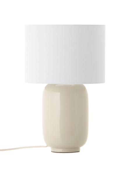 Lámpara de noche de cerámica Cadiz, Pantalla: tela, Cable: cubierto en tela, Beige, blanco, Ø 28 x Al 43 cm
