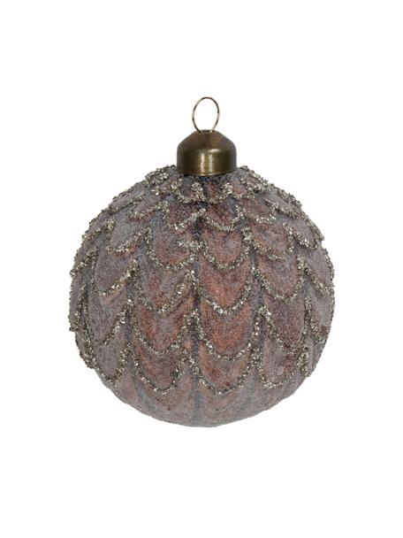 Kerstboomhangers Cone, 2 stuks, Glas, Koperkleurig, grijs, goudkleurig, Ø 8 cm