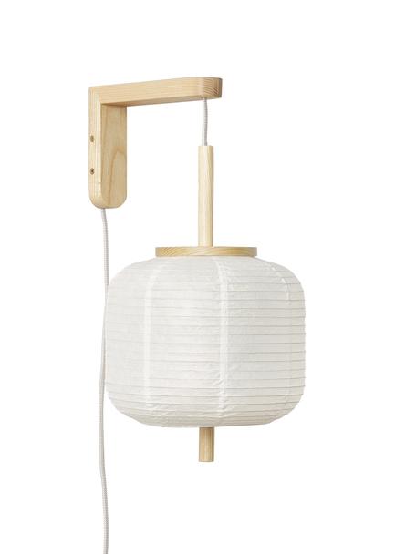 Dizajnová nástenná lampa z ryžového papiera Misaki, Biela, svetlé drevo, Ø 30 x V 60 cm