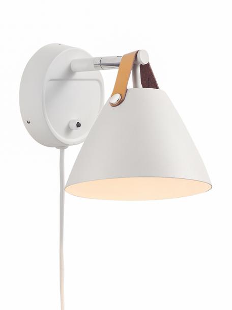 Nástenná lampa s vymeniteľným koženým popruhom Strap, Biela, piesková alebo čierna, H 21 x V 17 cm