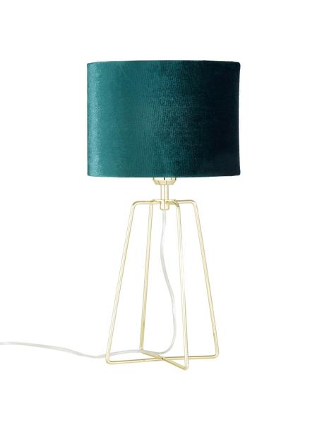 Samt-Tischlampe Karolina, Lampenschirm: Samt, Lampenfuß: Metall, vermessingt, Dunkelgrün, Messingfarben, Ø 25 x H 49 cm