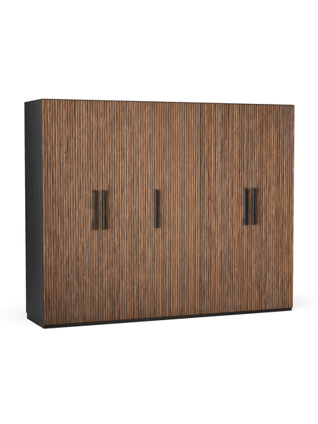 Modulární skříň ve vzhledu ořechového dřeva s otočnými dveřmi Simone, šířka 250 cm, více variant, Vzhled ořechového dřeva, černá, Interiér Premium, výška 236 cm