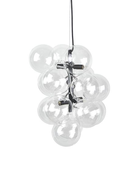 Design hanglamp Bubbles van glas, Baldakijn: gepoedercoat metaal, Transparant, zwart, Ø 32 cm