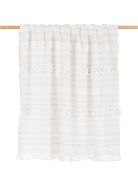 Bavlnená deka so strapcami Nara, krémová/béžová, 100 %  bavlna, Krémovobiela, béžová, Š 130 x D 170 cm