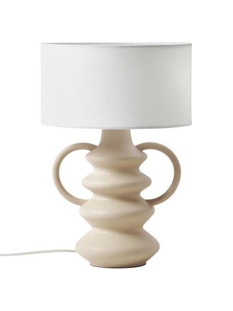 Lámpara de mesa con forma orgánica Luvi, Pantalla: lino, Cable: cubierto en tela, Blanco crema, beige, Ø 32 x Al 47 cm