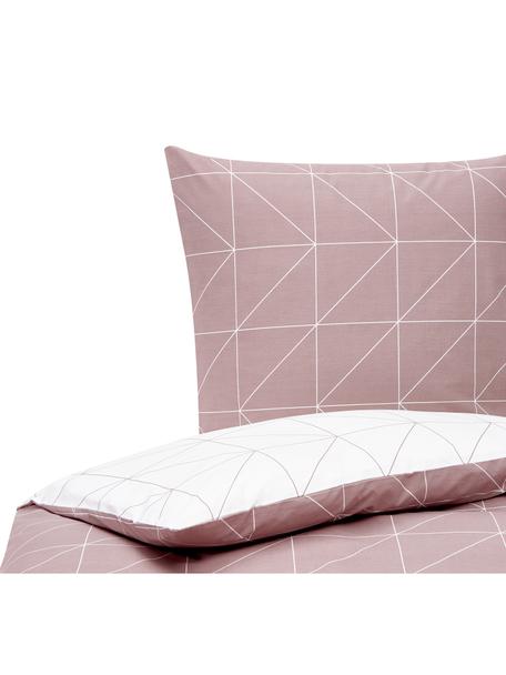 Obojstranná posteľná bielizeň z bavlny s grafickým vzorom Marla, Tmavoružová, biela, 200 x 200 cm + 2 vankúše 80 x 80 cm