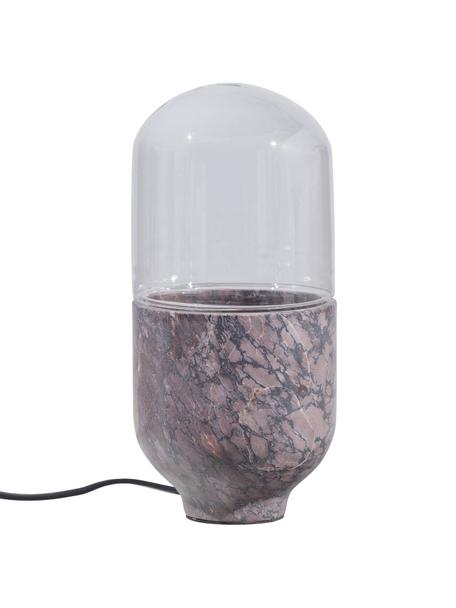 Kleine Tischlampe Asel aus Marmor, Lampenschirm: Glas, Lampenfuß: Marmor, Transparent, Taupe Marmor, Ø 11 x H 26 cm