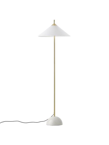 Stehlampe Vica mit Marmorfuß, Lampenschirm: Leinen (100 % Polyester), Lampenfuß: Metall, pulverbeschichtet, Weiß, Goldfarben, Ø 50 x H 160 cm