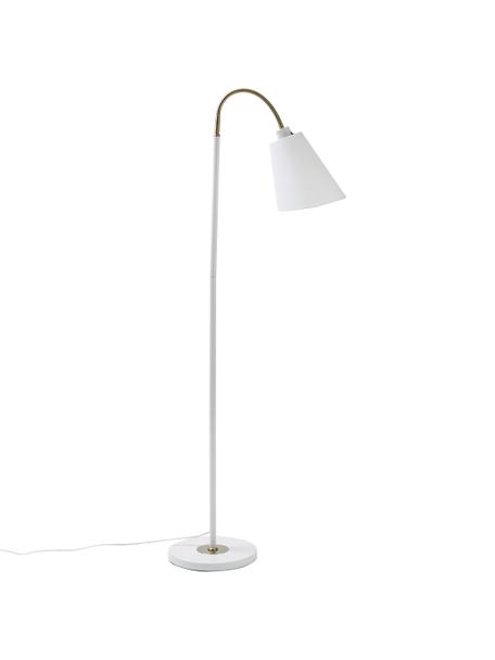 Lámpara de pie Ljusdal, Pantalla: poliéster, Adornos: metal recubierto, Cable: plástico, Latón, blanco, An 52 x Al 140 cm