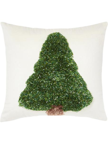 Fluwelen kussen Tree, Bekleding: fluweel (100 % polyester), Wit, groen, B 30 x L 30 cm