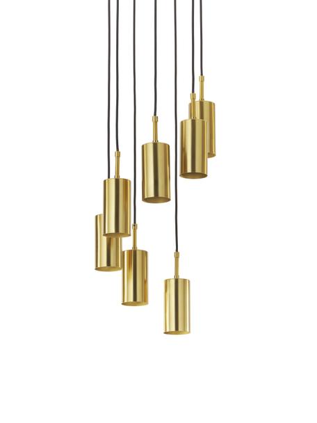 Cluster hanglamp Arvo, Lampenkap: gecoat metaal, Baldakijn: vermessingd metaal, Messingkleurig, Ø 38 x H 120 cm