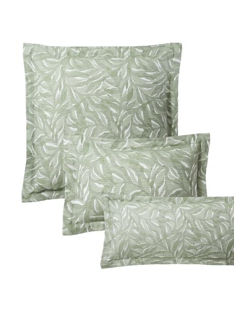 Taie d'oreiller jacquard en coton et lin Amita, Vert sauge, larg. 50 x long. 70 cm