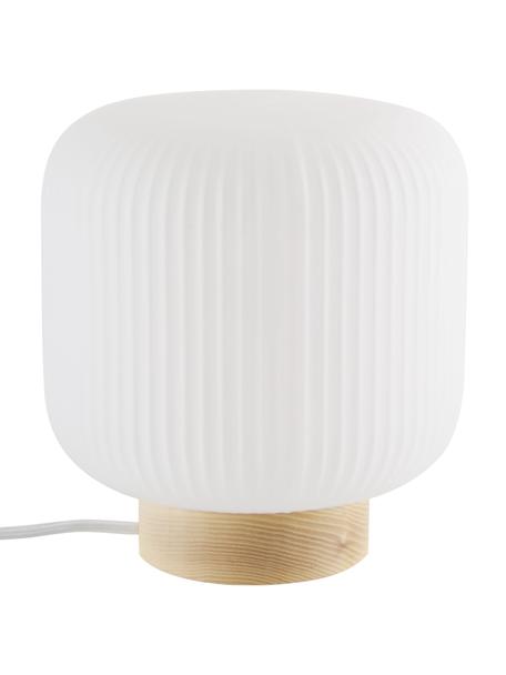 Lámpara de noche pequeña Milford, Pantalla: vidrio opalino, Cable: cubierto en tela, Blanco opalino, madera, Ø 20 x Al 21 cm