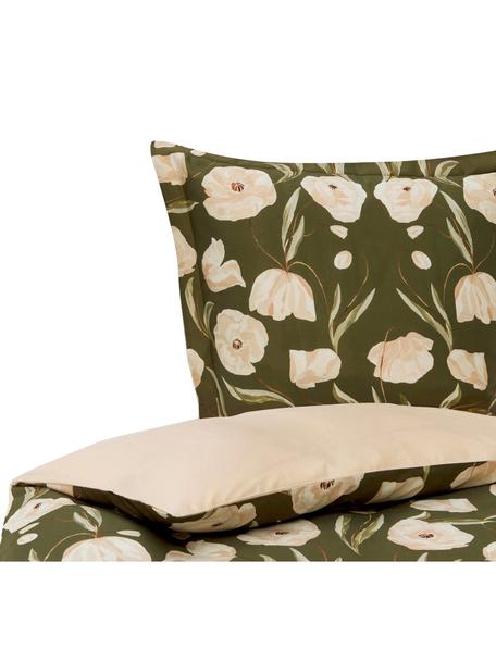 Housse de couette en satin de coton bio Aimee de Candice Gray, Vert, beige, larg. 140 x long. 200 cm