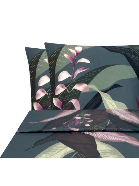 Sábana encimera de satén Flora, Multicolor, gris, Cama 150/160 cm (240 x 270 cm)