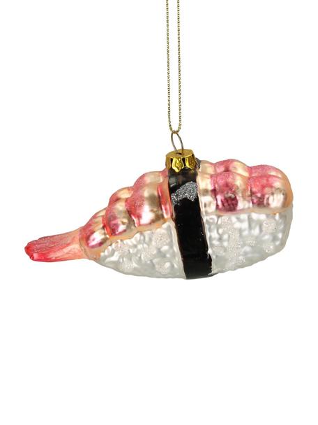Ozdoba choinkowa Sushi Shrimp, Szkło, Blady różowy, odcienie srebrnego, czarny, S 10 x W 4 cm