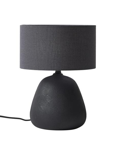 Keramische tafellamp Eileen, Lampenkap: linnen (100% polyester), Lampvoet: keramiek, Mat zwart, Ø 26 x H 35 cm