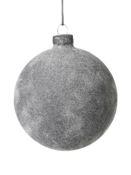 Boule de Noël velours Alcan, 3 pièces, Verre, velours de polyester, Gris, Ø 8 x haut. 8 cm