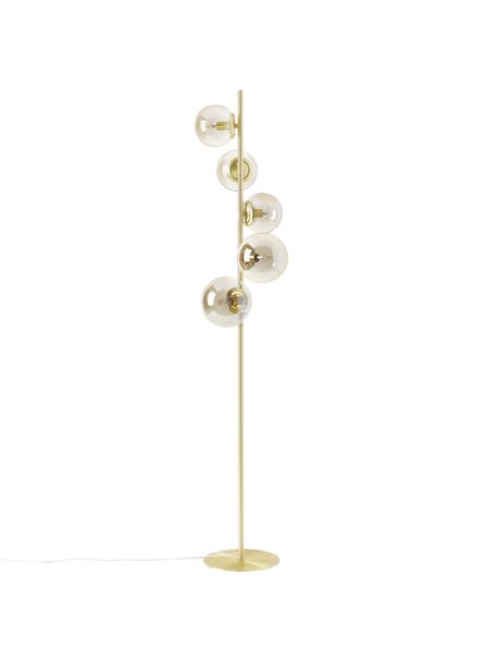 Lámpara de pie industrial Casey, Estructura: metal cepillado, Cable: cubierto en tela, Dorado, champán, Ø 37 x Al 170 cm