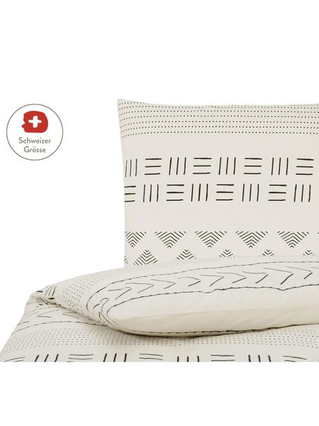 Gewaschener Baumwoll-Bettdeckenbezug Kohana im Boho Style, Webart: Perkal Fadendichte 180 TC, Ecru, Schwarz, B 160 x L 210 cm