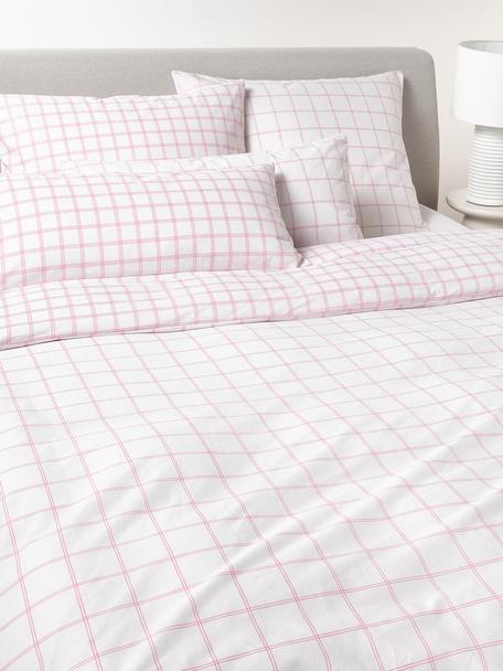 Geruit omkeerbaar katoenen dekbedovertrek Enna, Weeftechniek: renforcé Draaddichtheid 1, Wit, roze, B 200 x L 200 cm
