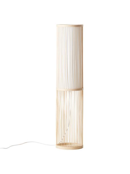 Lámpara de pie pequeña de bambú Nori, Estructura: bambú, Cable: tela, Beige, Ø 20 x Al 91 cm